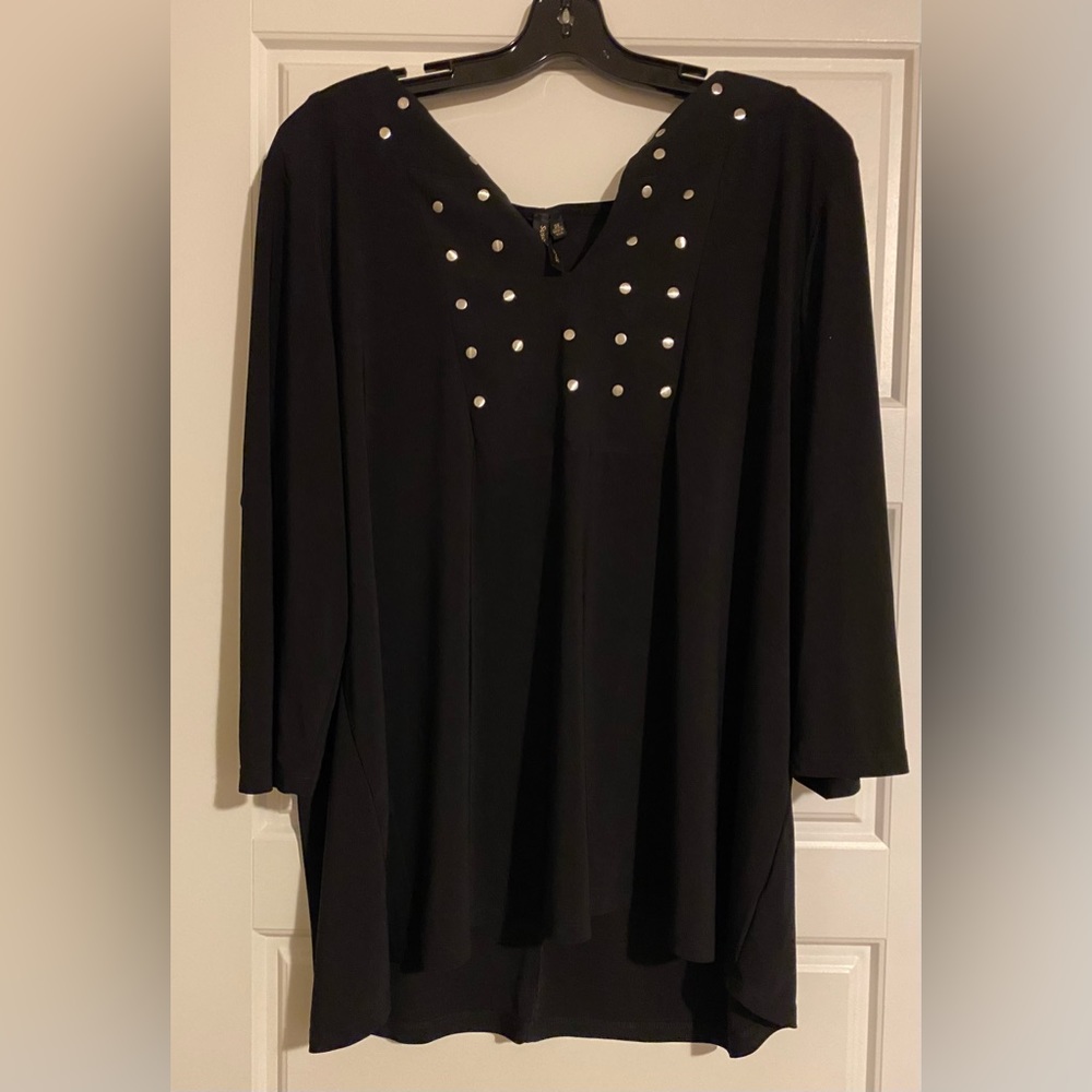 Susan Lawrence Black/with silver studs 3/4 Sleeve Blouse Size 3X